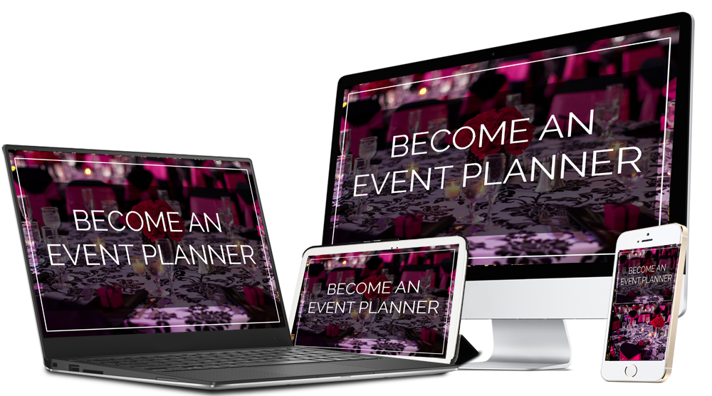 Image of devices with Become an Event Planner Course on the screens